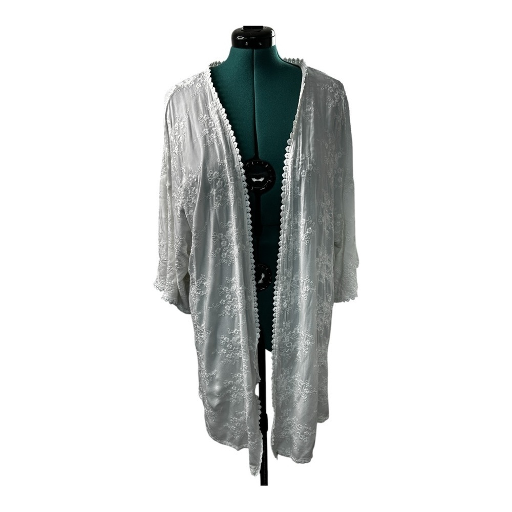 In Bloom by Jonquil Women’s 2X Embroidered White Kimono Lounge Sleepwear‎ Beach